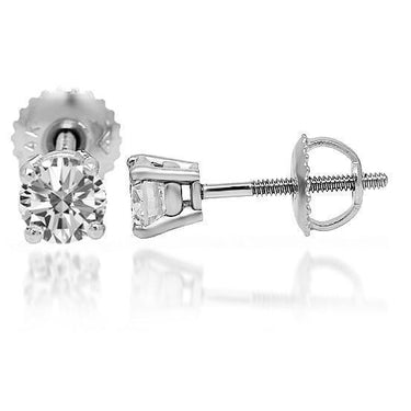 White 14K Solid White Gold Diamond Solitaire Stud Earrings 0.95 Ctw